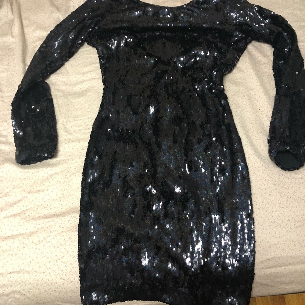 Black sequin body con dress